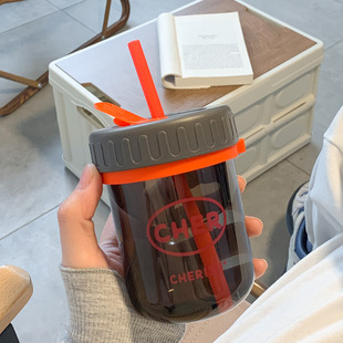 Simple water cup female high-looking with straw summer portable ins style adult student transparent small drinking cup