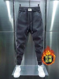 Casual Pants Winter Men's Korean-style Trendy Sports Pants fleece-lined Trendy Brand Nine-length Pants Men's Stretch Pants