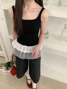 Chun Shangxin [nice] Puyuan Bottom Lace Stitching Stacked Strap Women's Pullover Foreign Style Backing Vest ins