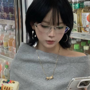 Cool and high intelligence metal oval glasses frame concave shape fashionable temperament plain glasses frame can be equipped with myopia tide