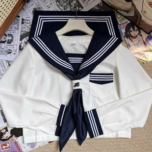 Manufacturer Supplies Japanese Jk Uniform Modified White Three-Piece Sailor Suit Spring and Autumn Long-Sleeve Pleated Skirt Set