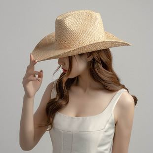 Europe and the United States cross-border hot fashion leisure hollow hand-woven raffia grass cowboy hat outdoor tourism sunscreen straw hat tide