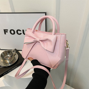 Solid Color Elegant Bow Handbag Women's 2024 Spring and Summer New Ladies Korean Popular Trendy Shoulder Crossbody Bag