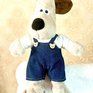 23cm Boss Dog Wearing Suspenders Jeans Plush Toy Clothing Accessories Clothes Claw Machine Factory Direct Sale
