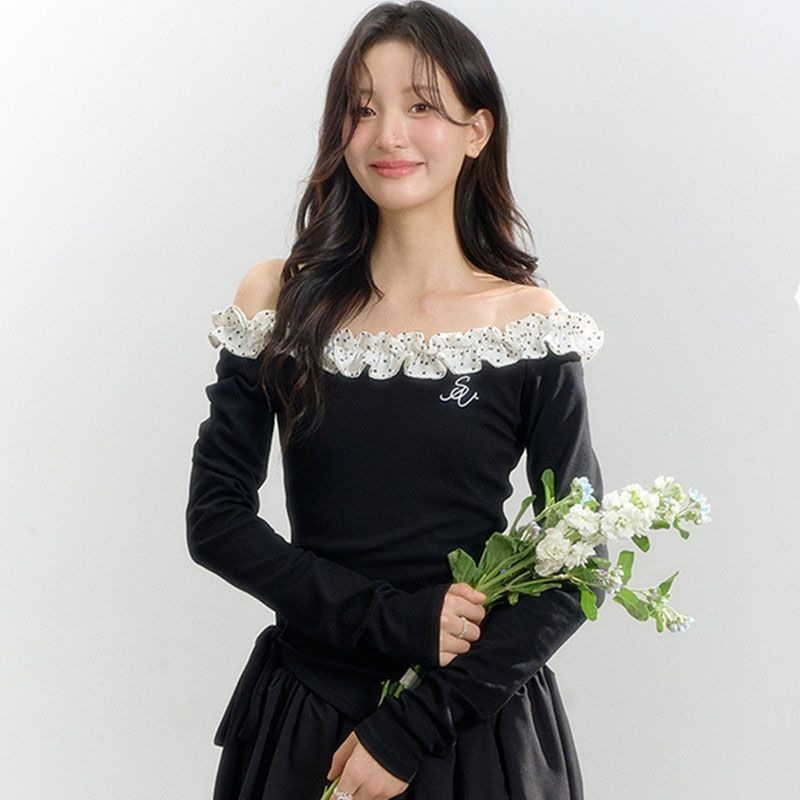Autumn new collection: elegant ballet-style one-shoulder T-shirt and skirt set for women, Korean-style summer outfit