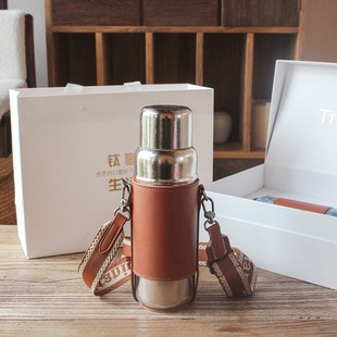 Pure Titanium Thermos Cup Outdoor Large Capacity Braised Tea Cup Tea Separation Double Layer Titanium Kettle Cup Set for Gift Portable