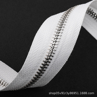 No. 5 Double Open Tail Zipper Metal Copper Zipper White Tooth Zinc Alloy Circle Head Ring Buckle Self-locking Two-way Double Open