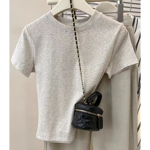 Cotton Small High Collar Short Sleeve T-shirt Women's Summer Simple avocado green 2025 New Slim-fit Half High Collar Women's Half Sleeve