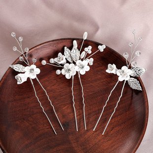 Cross-border bridal hairpin set photo studio decoration pearl soft pottery flower leaf flower headdress wedding bride headdress