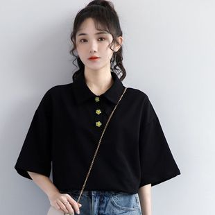 Summer Shirt, Right Shoulder Short-Sleeved Shirt, Plus Size Women's Korean Style Fat 1.0-150kg Loose Slimming Half-Sleeved Top