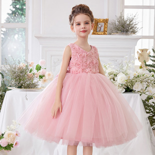 Cross-border Children's Puffy Dress Princess Dress Children's Host Piano Performance Dress Western-style Flower Children's Wedding Dress