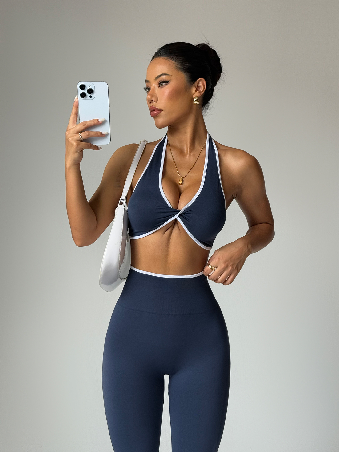 European and American Cross-Border Yoga Sports Goods Halter Twist Backless Bra Color-Blocking Tummy Control Hip-Lifting Slimming Yoga Pants