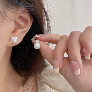 Pearl of Fritillaria Kawami! S925 silver needle temperament simple silver earrings! Niche fashion geometric design light luxury ears