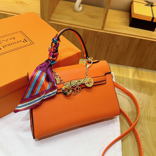 Kelly Bag Women's Bag 2025 Autumn and Winter New Fashion Silk Scarf Handbag Niche Design Crossbody Bag Lock Buckle Platinum Bag