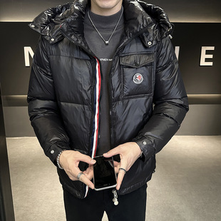 2023 Winter New Hooded Down Jacket Men's Personality Badge Fashionable Casual Thickened Jacket