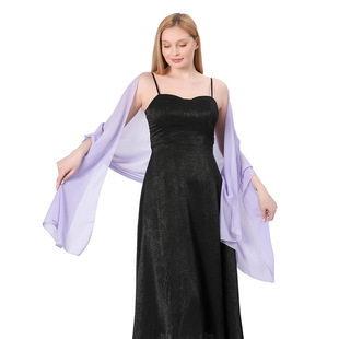 European and American cross-border solid color chiffon lengthened shawl bride bridesmaid group wedding dress ball party dinner shawl for women