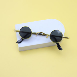 Retro Hip-Hop Round Super Small Frame Sunglasses Men and Women Frame ins Internet Celebrity Same Style Distinctive Small Round Frame Metal Sunglasses