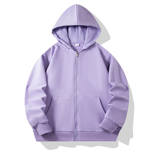 Thin adult Terry patch bag zipper sweater solid color hooded blank cardigan coat couple class clothes factory printed