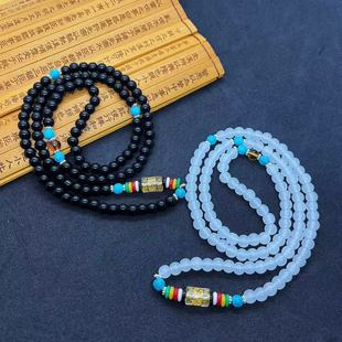 Multi-circle bracelet six-character prayer beads bracelet for men and women 108 imitation white jade beads live volume factory direct supply