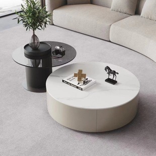 Italian Minimalist Solid Wood Round Tea Table Home Light Luxury Small Apartment Tea Table Tv Cabinet Combination
