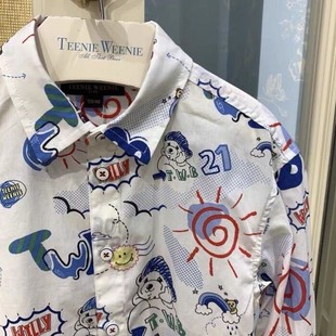 Children's clothing in stock boys' spring and summer lapel long sleeve printed shirt TKYA212301B support one-piece delivery