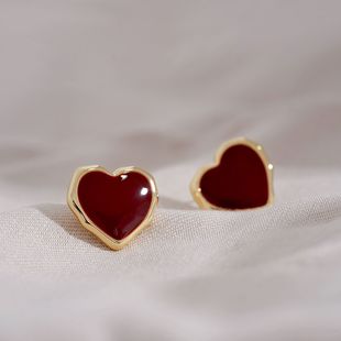 Retro Hong Kong Style Burgundy Peach Heart Ear Clip, Specially Designed High-End French Hepburn Style Autumn and Winter Non-Pierced Earrings
