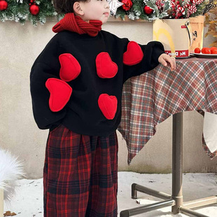 Boys' Baby Christmas Dress fleece-lined Love Wei Yi 2024 Fall/Winter New Children's Plaid Straight Pants suit