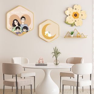 Restaurant Decorative Painting Nordic Small Fresh Combination Hanging Painting Creative Flower Wall Clock Dining Room Background Wall Wall Mural on Six Sides