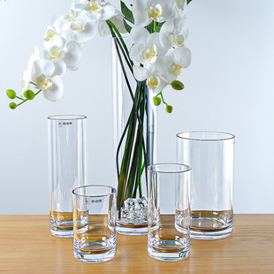 Nordic Simple Drop-Resistant Transparent Plastic Vase Cyber Celebrity Hydroponic Large Rich Dried Bamboo Flower Flower Straight Ornaments for Living Room