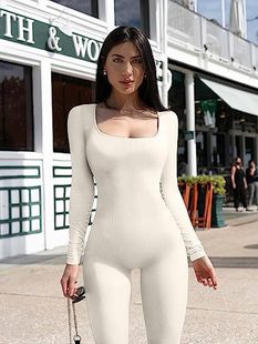 European and American Cross-border 2024 Women's jumpsuit Yoga jumpsuit Exercise Rib Long Sleeve Trousers Sports jumpsuit