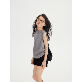Girls' silver Chain Vest 2024 Summer New Children's Short Pad Shoulder Sleeveless Top Casual All-match Summer Dress