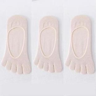 Women's Pure Cotton Toe Socks Summer Thin Invisible Silicone Non-Slip Boat Socks Summer Breathable Toe Socks