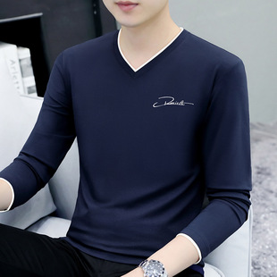 Cotton Men's Long-sleeved T-shirt Spring Clothes Autumn Clothes with Men's Clothing 2024 New Bottoming Shirt inst Shang Mengwei