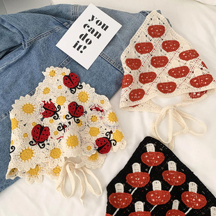 Triangle scarf women 2024 autumn and winter new Joker French color flower knitted wool wrap head scarf hair band wholesale