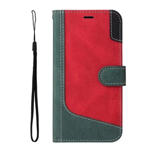 For iPhone15Pro Max three-color stitching leather case phone case Apple 14Pro card wallet drop-proof case