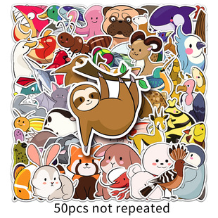 50 original cartoon stick figure animal stickers hand-painted cute creative decoration skateboard water cup mobile phone case stickers