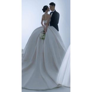 Outdoor Strapless Photography Long Tail New Wedding Dress Photo Studio Theme Photography Dress Couple Dress Korean Simple and Elegant