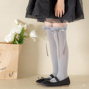 Boots still cotton girls knee socks silk lace long tube Lolita spring and summer bow ballet wind girls princess socks