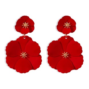 European and American Mori Girl Flower Earrings Retro Long Temperament Creative Ear Studs Color Flower Spray Paint Multi-Layer Earrings