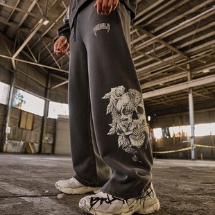 New Men's Casual Loose Cartoon Print Trousers Loop Twill Cotton Straight Pants Comfortable Fashion Sports Men's Pants