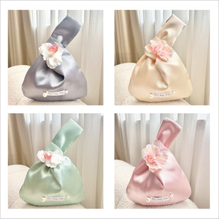 Phalaenopsis Wrist Bag Pearl Crystal Satin National Style Bag Wedding Accompanying Gift Creative Packaging Anime Milk Tea Peripheral Bag