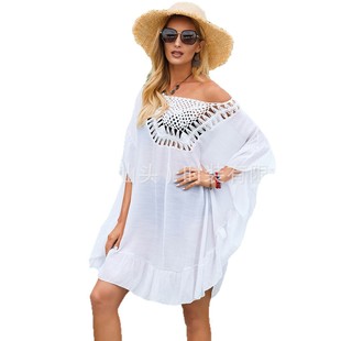 Cross-border New Hand Crochet Patchwork European and American-style Hollow Beach Bikini Blouse Beach Sun-protective Shirt Women's Top