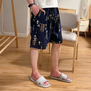 Middle-aged and Elderly Cotton Silk Pajama Pants Men's Artificial Cotton Shorts Summer Thin Cotton Silk Pants Large Size Household Fat Pants