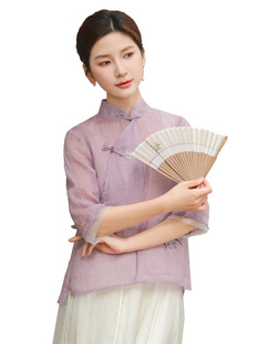 Весной и летом новая женская одежда улучшена женская рубашка Hanfu новая китайская вышитая рамная рубашка повседневная женская домашняя одежда