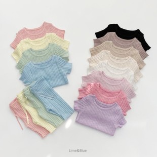 in stock Korean-style Baby Children's Wear Candy-colored Short-sleeved Home Wear suit Summer Refreshing Comfortable Pajamas
