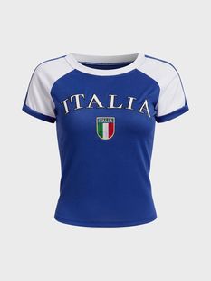 European Station Export Stylish Retro Street European and American Style T-Shirt Women's Letter Embroidered Crop Top Sexy Sexy Outer