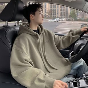Heavy Hoodie Men's Hooded Spring Simple American Style Retro vintage Fashion Brand Loose Hoodie Jacket for Teenagers