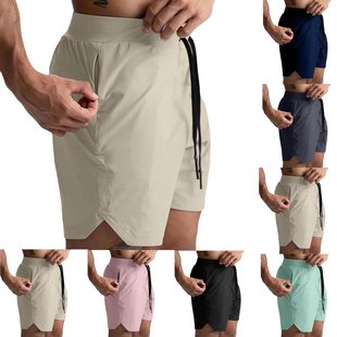 2024 Amazon Men's new shorts single layer quick-drying solid color running fitness casual sports shorts