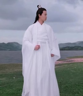 Han and Tang ancient costume Han clothing men's cross collar robe white Chinese style student Tang dynasty handsome elegant Wei and Jin style