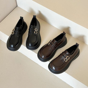 Kurihara Bear Thick-soled British-style Leather Shoes Women's Autumn and Winter 2024 New All-match College-style Height-increasing Single-layer Shoes Loafers